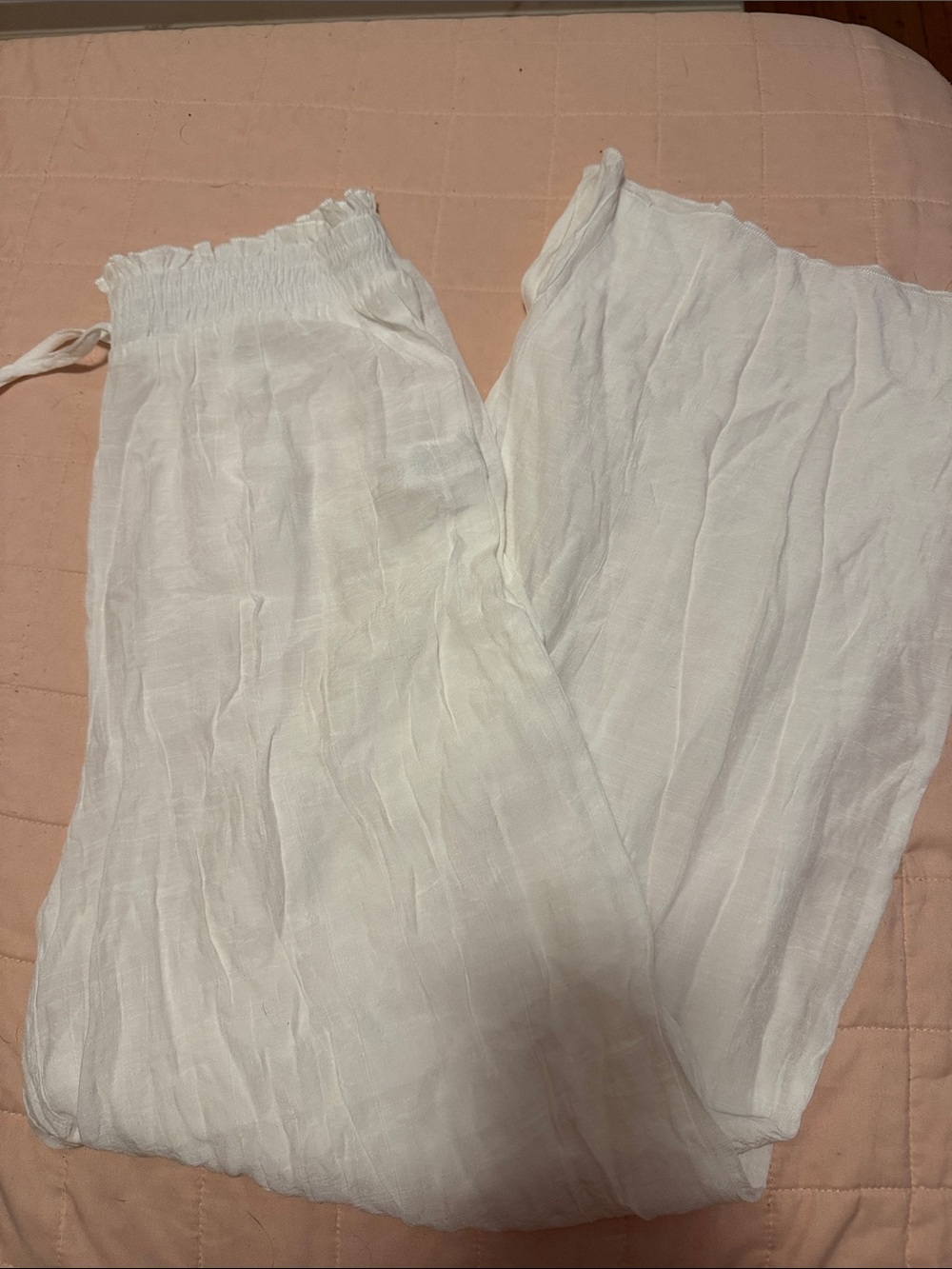 SHEIN White Wide Leg Crinkle Pants
